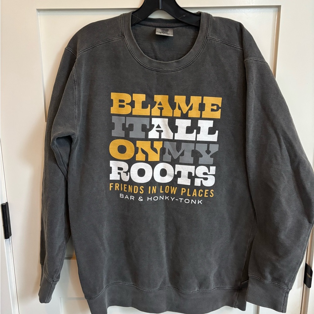 Comfort Colors Charcoal Crewneck Sweatshirt with Yellow & White Graphic